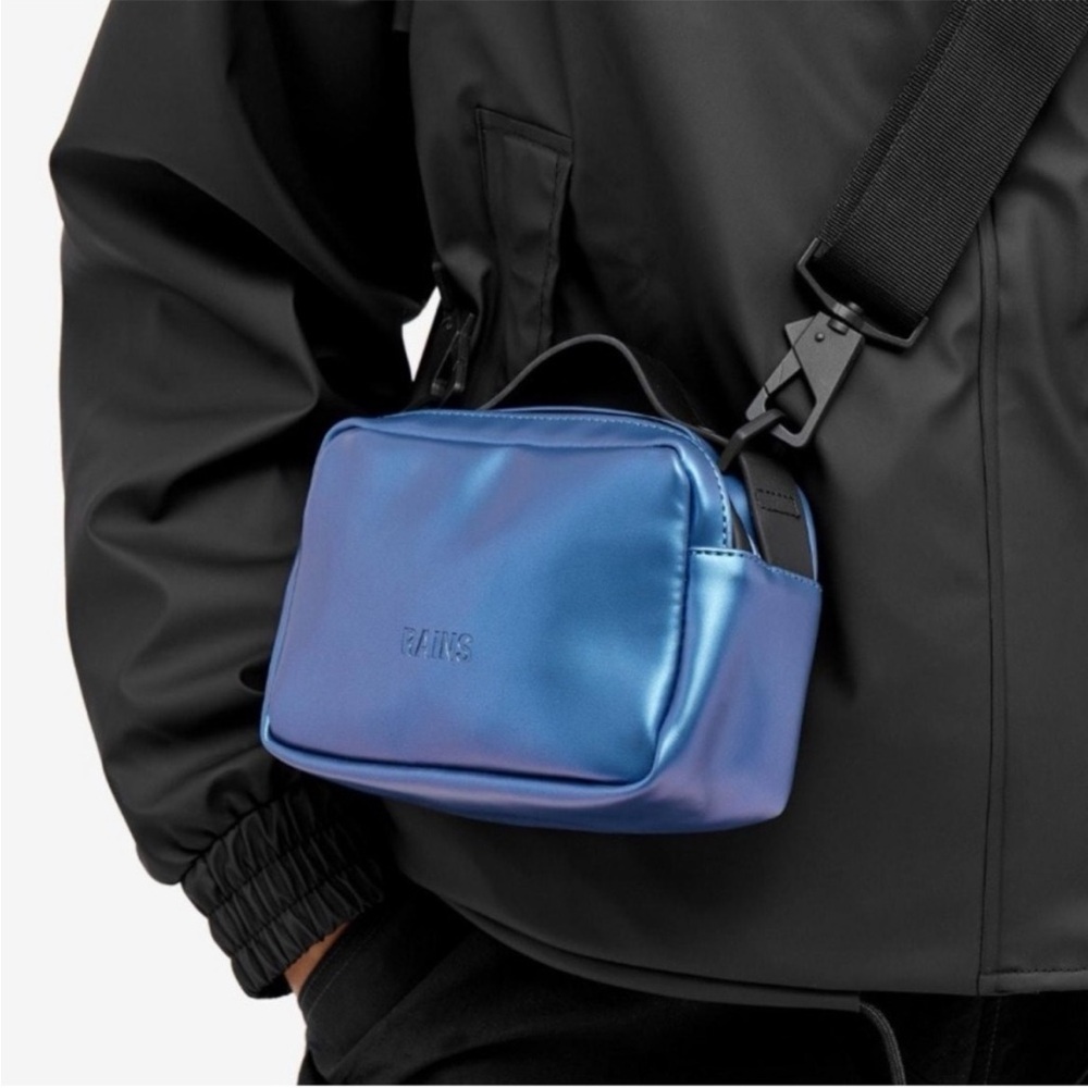 RAINS NWT Box Bag Micro W3 Laser Metallic Blue #14120 Adjustable Crossbody Bag